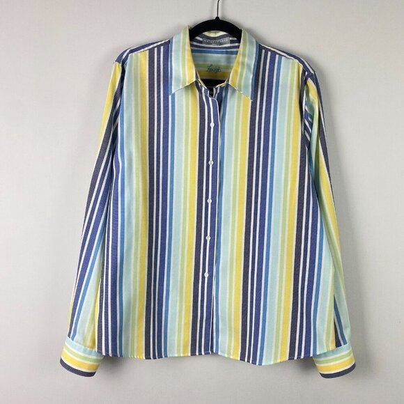 Foxcroft Wrinkle Free Fitted Button Shirt Size 18 Multicolor Stripe - Picture 1 of 10